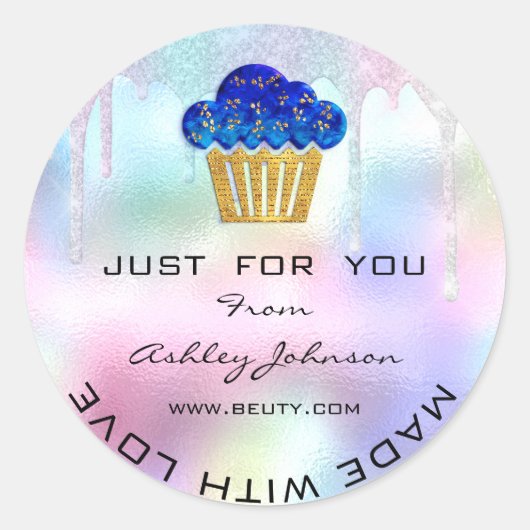 ケーキホームメイドベーカリースイーツマフィンズロゴスマイルBlu ラウンドシール (正面)