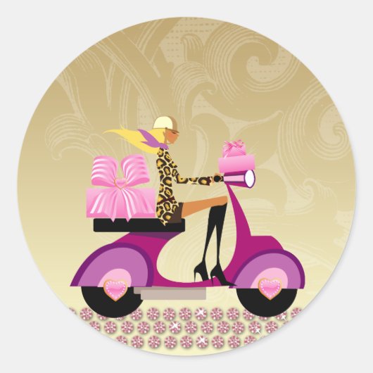 ケーキボックスベーカリースクーターガールスティッカー ラウンドシール (正面)