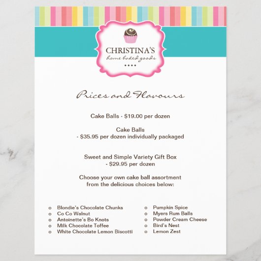ケーキボール価格リストのチラシ チラシ (正面)