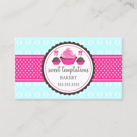 ケーキポップとカップケーキアクアピンク 名刺 (正面)