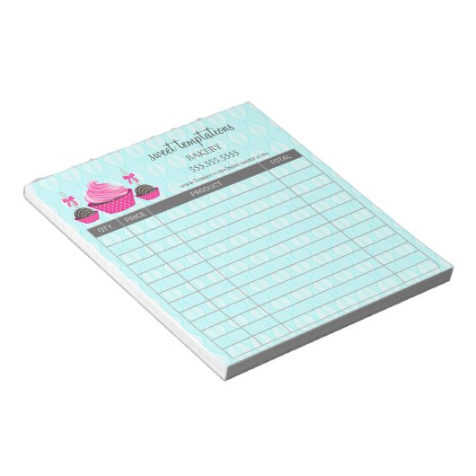 ケーキポップとカップケーキアクアレシート注文型枠 ノートパッド (アングル)