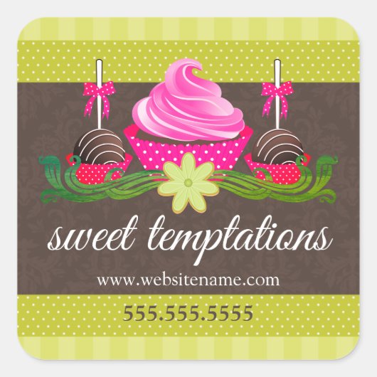 ケーキポップクッキー及びカップケーキベーカリーボックスシール ラウンドシール (正面)