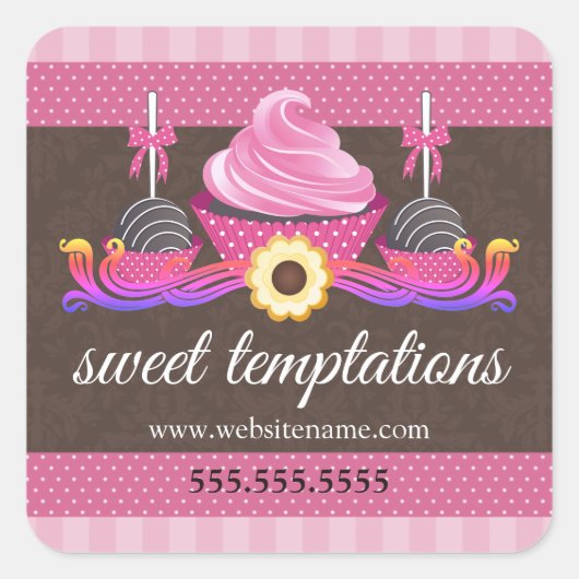 ケーキポップクッキー及びカップケーキベーカリーボックスシール ラウンドシール (正面)