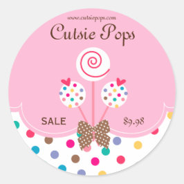ケーキポップステッカーベーカリーかわいいドットピンク白 ラウンドシール