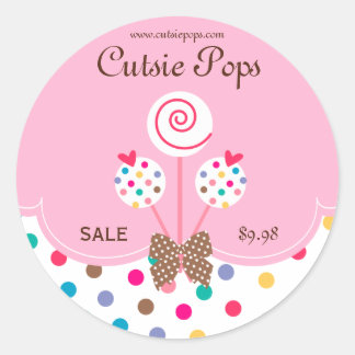 ケーキポップステッカーベーカリーかわいいドットピンク白 ラウンドシール
