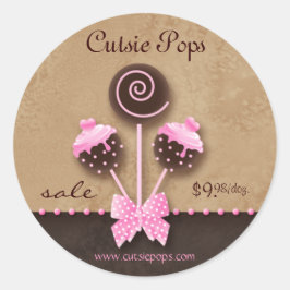 ケーキポップステッカーベーカリーヴィンテージピンクカラメル ラウンドシール