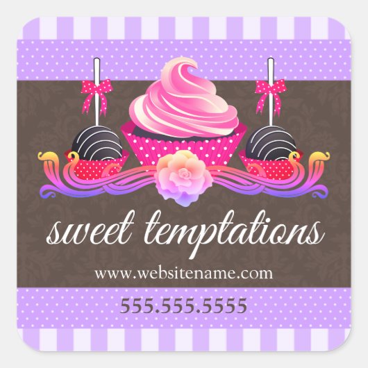 ケーキポップ及びカップケーキベーカリーボックスシール ラウンドシール (正面)