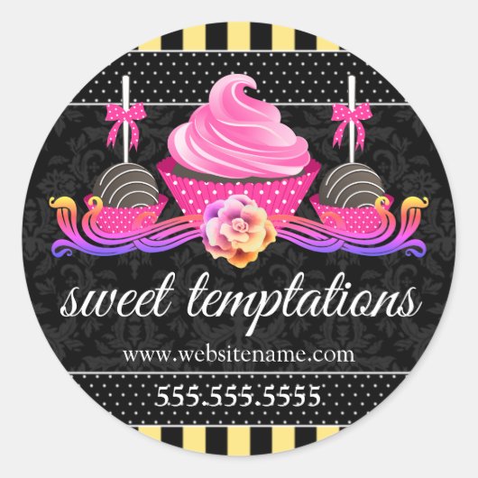 ケーキポップ及びカップケーキベーカリーボックスシール ラウンドシール (正面)