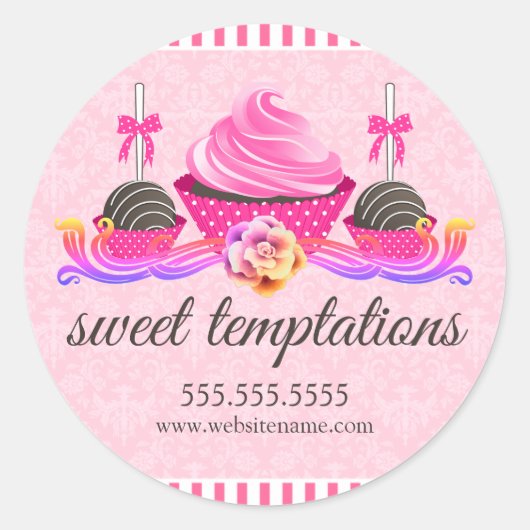 ケーキポップ及びカップケーキベーカリーボックスシール ラウンドシール (正面)