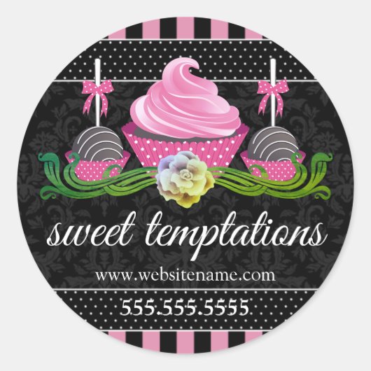 ケーキポップ及びカップケーキベーカリーボックスシール ラウンドシール (正面)