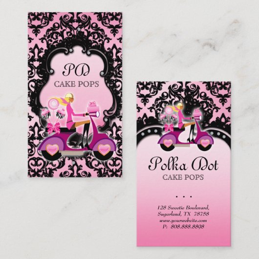 ケーキポップ名刺スクーターブラックピンク 名刺 (正面/裏面)