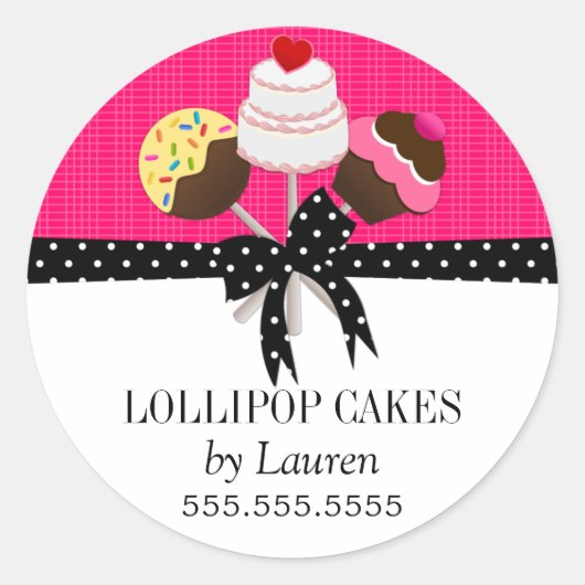 ケーキポップ明るい赤紫色シール ラウンドシール (正面)