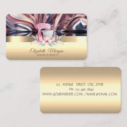 ケーキミエレガントキサーフラワーベーカリー金ゴールド抽象芸術 名刺 (正面/裏面)