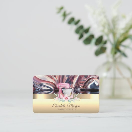 ケーキミエレガントキサーフラワーベーカリー金ゴールド抽象芸術 名刺 (スタンド正面)
