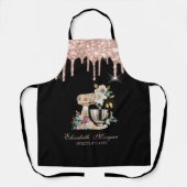 ケーキミキサーフラワーズバラ金ゴールドドリップベーカリーブラック エプロン (正面)