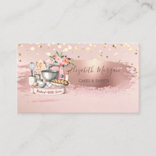 ケーキミキサーフラワー, ゴールドコンフェッティ, ブラシストローク 名刺 (正面)