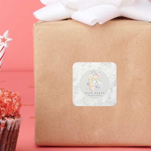 ケーキミキサーベーカリーフローラ大理石グレーウォーター色 スクエアシール