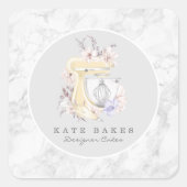 ケーキミキサーベーカリーフローラ大理石グレーウォーター色 スクエアシール (正面)