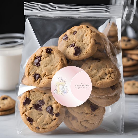 ケーキミキサーベーカリーフローラ赤面ピンクビジネスカード ラウンドシール