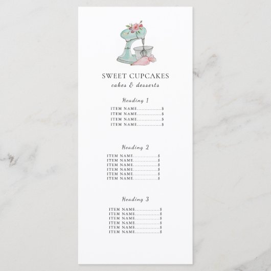 ケーキミキサーベーカリーメニューカード メニュー (正面)