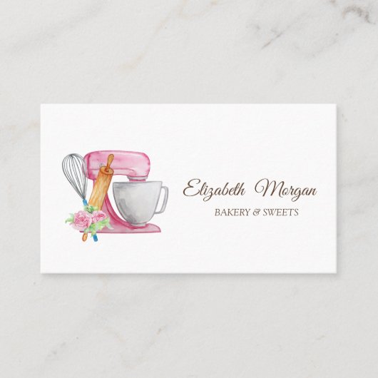ケーキミキサー、ウィスク転が、のピンベーカリー花 名刺 (正面)