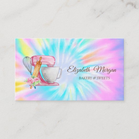 ケーキミキサー、ウィスク、転がのピンフラワーズ絞り染め 名刺 (正面)
