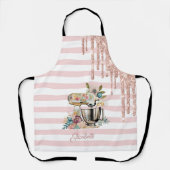ケーキミキサー、花、グリッタードリップ、ストライプ エプロン (正面)