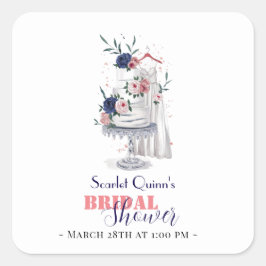 ケーキモダン付き結婚の水彩白ガウン スクエアシール