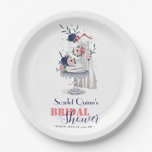 ケーキモダン付き結婚の水彩白ガウン ペーパープレート (正面)