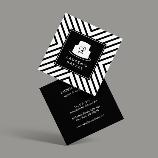 ケーキモノグラムモダンロストライプゴベーカリー スクエア名刺