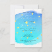 ケーキユニコーンバラ金ゴールドウォーターカラースターアクア海 招待状 (裏面)