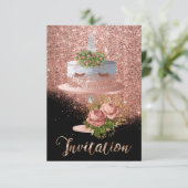 ケーキユニコーンピンク金ゴールド結晶シルバーグリッタールクス 招待状 (スタンド正面)