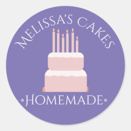 ケーキロゴピンクステッカーズ自家製ベーカリー ラウンドシール