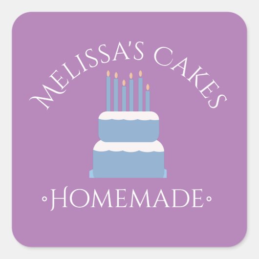 ケーキロゴブルーステッカーズ自家製ベーカリー スクエアシール (正面)