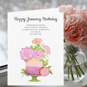 ケーキ上の1月のカーネーションの誕生日の花 カード