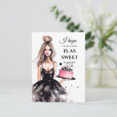 ケーキ付きの美しい女の子ホリデーポストカード シーズンポストカード (スタンド正面)