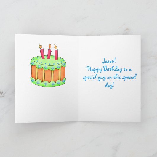 ケーキ付きブルー誕生日カード カード (内部)