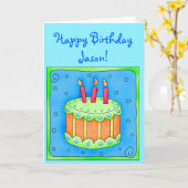 ケーキ付きブルー誕生日カード カード (黄色い花)