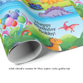 ケーキ付き恐竜の誕生日パーティー名の追加 ラッピングペーパー