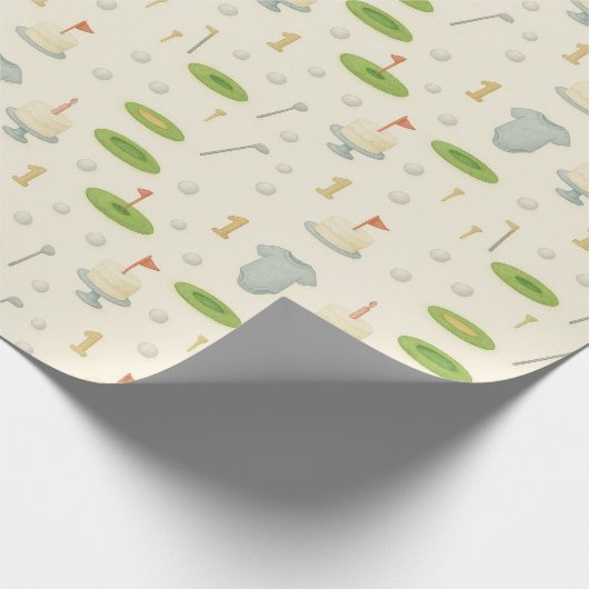 ケーキ付き男の赤ちゃんブルーをテーマにしたゴルフ ラッピングペーパー (角)