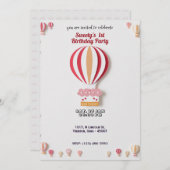 ケーキ付き美しい熱気球誕生日カード 招待状 (正面/裏面)
