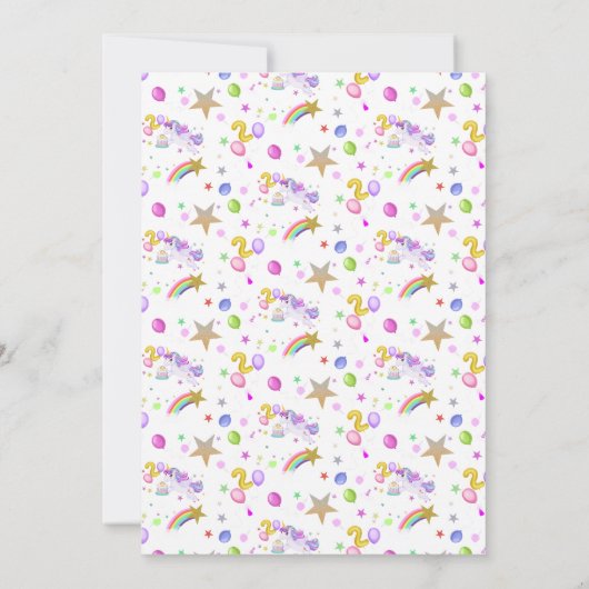 ケーキ付き誕生日ユニコーン招待状 招待状 (裏面)