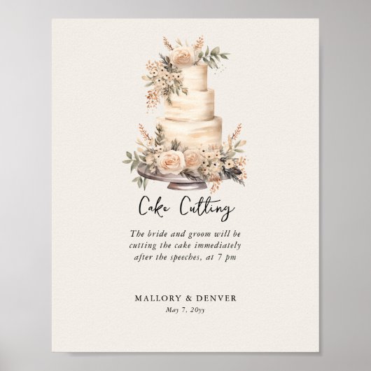 ケーキ切りニュートラル結婚式の受付情報 ポスター (正面)