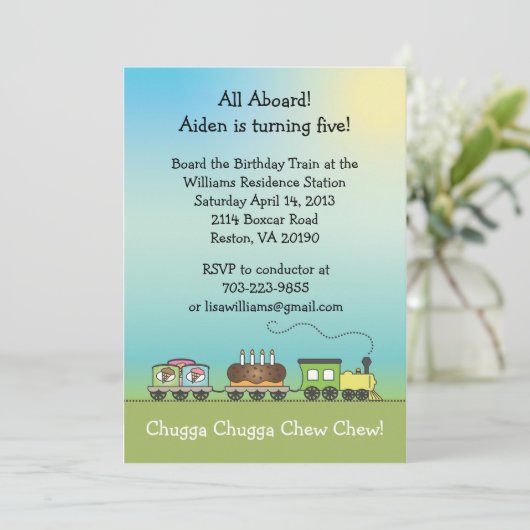 ケーキ及びアイスクリームの誕生日の列車- 5x7サイズ 招待状 (スタンド正面)