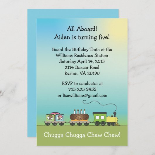 ケーキ及びアイスクリームの誕生日の列車- 5x7サイズ 招待状 (正面/裏面)