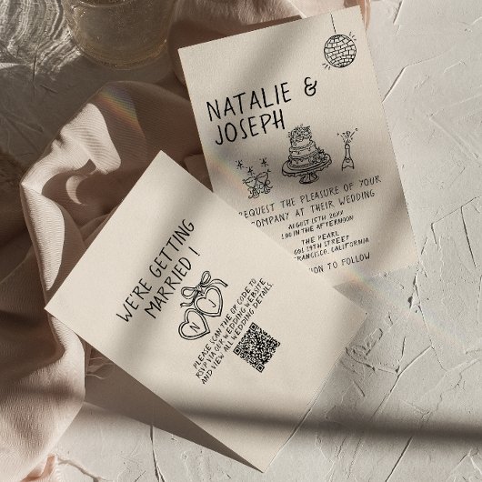 ケーキ図解入りの、写真付きのス予測できなスイートQRコードおもしろい結婚 招待状