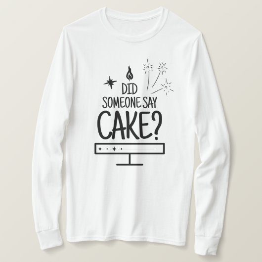 ケーキ好きの引用 シンプルな黒のタイポグラフィ 白 Tシャツ (デザイン正面)