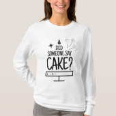 ケーキ好きの引用 シンプルな黒のタイポグラフィ 白 Tシャツ (正面)