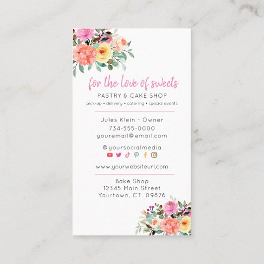 ケーキ屋、ペストリー、ベーカリー、クッキーデコレーター 名刺 (裏面)