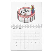 ケーキ漫画イラストレーション カレンダー (2月 2027)